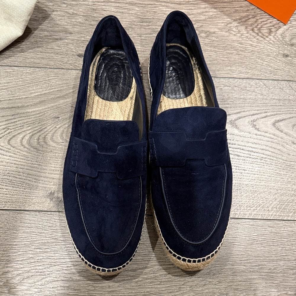 Hermes Dark Blue Suede Loafers